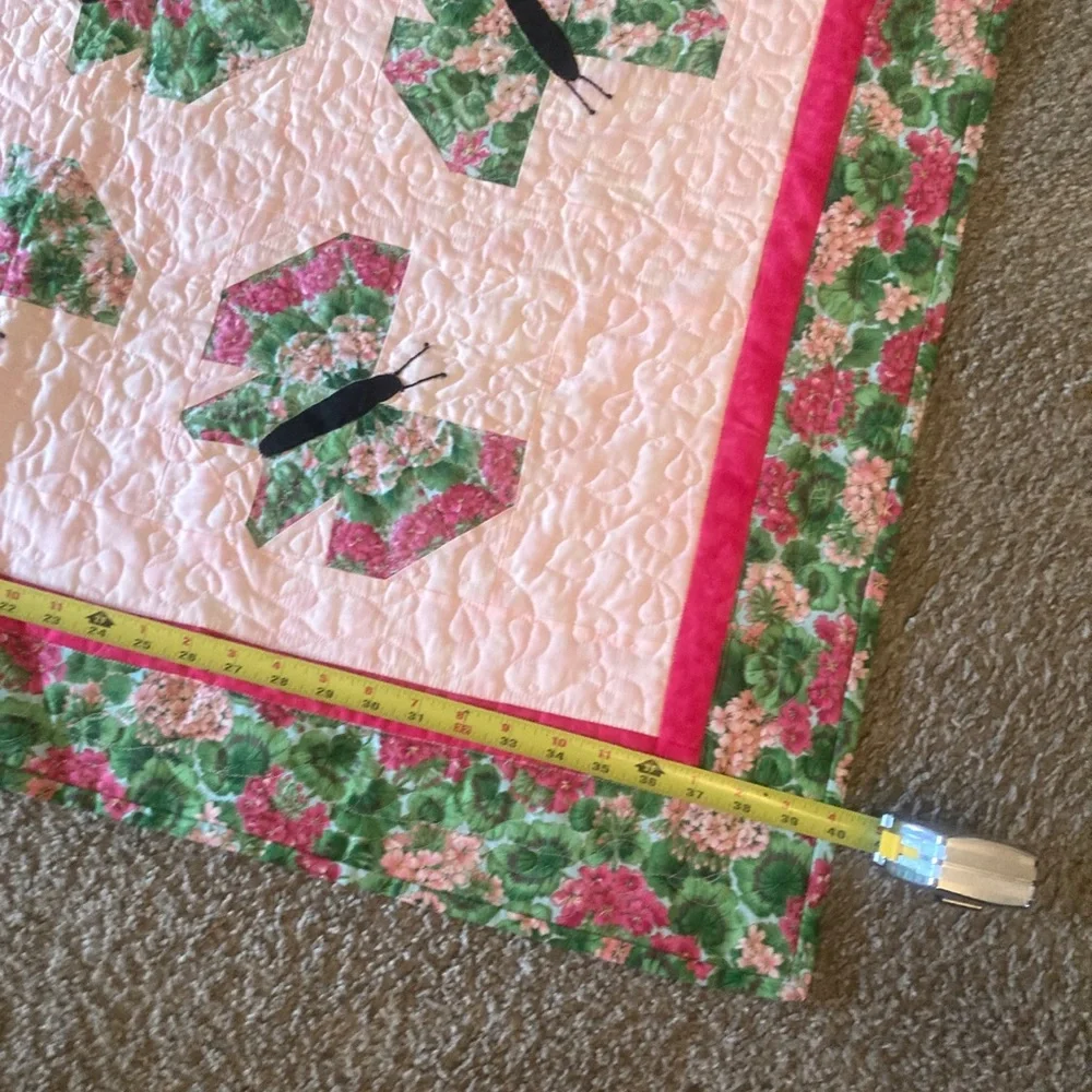 Vintage Butterfly handmade child baby quilt small blanket floral - Picture 2 of 6